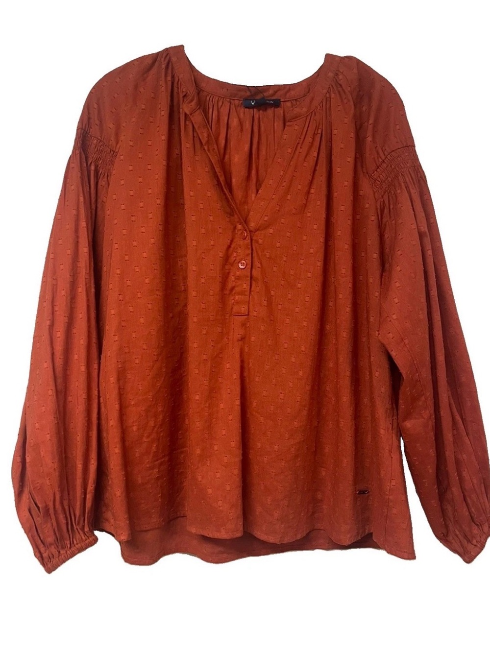 Allen Solly Rust Brown Self-Design Mandarin Collar Blouse Top Size L NWT - Picture 3 of 11